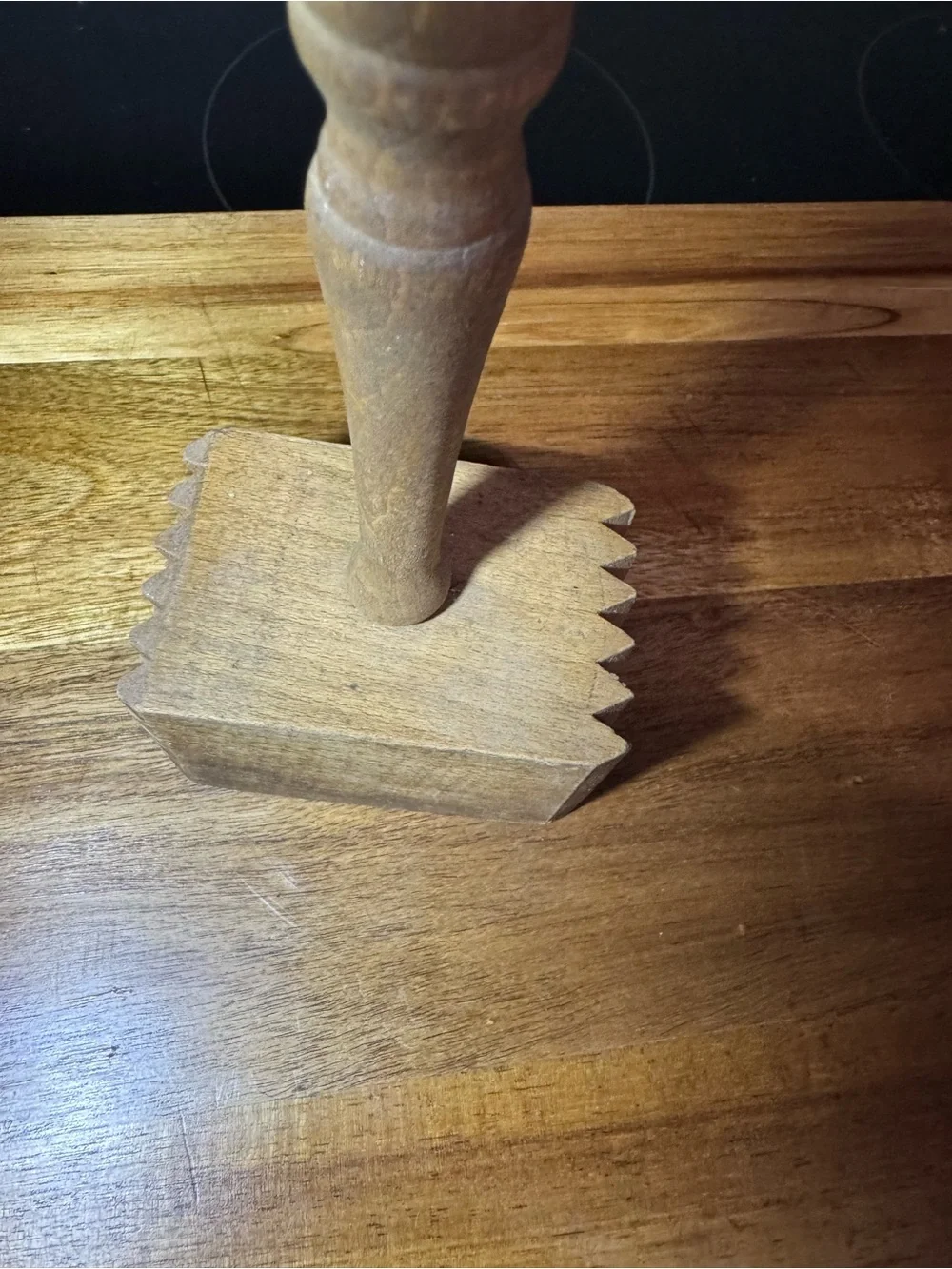 Vintage Wood Meat Tenderizer Mallet, Textured Head, Brown, 11 in